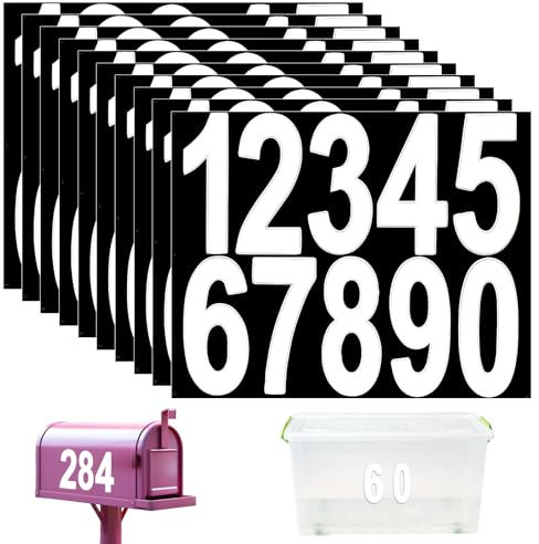 Giantree 10 Blatt 100 Stück Vinyl-Hausnummern für Briefkasten, 4 Zoll Selbstklebende Nummernaufkleber, Wasserfeste Briefkastennummern-Aufkleber für Briefkasten Fenster Tür Geschäft Autos Boote (weiß)
