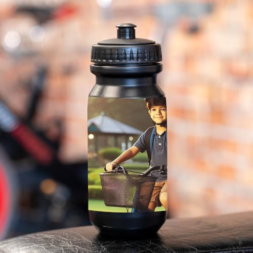 Wanapix | Bidón de Ciclismo Personalizado | Color Negro | Cantimplora para Bicicleta con la Foto o Nombre que Quieras | 620 ml. de Capacidad | Libre de BPA | 100% Personalizado