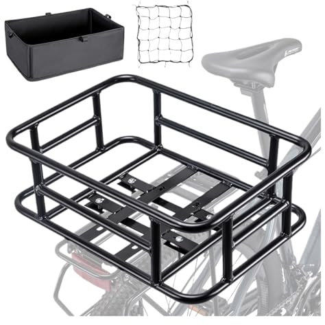 YDYAENIO Cycling Basket Rear Bike Basket with Waterproof Liner Cargo Net Large Capacity Rear Bicycle Rack Basket Heavy Metal Rear Basket