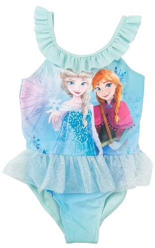 United Labels Disney Frost baddräkt för flickor med volang, Elsa & Anna Frozen, blå, baddräkt barn, simkläder, blå, 122-128