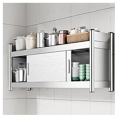 Robuster Edelstahl-Wandschrank, Schiebetür, Küchenregal, stilvolle dekorative Dekoration für Esszimmer, Bad und Wohnzimmer (Silber, 100 x 30 x 40 cm)