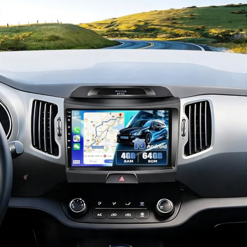 CAMECHO Android 15 Autoradio para Kia Sportage 3 III SL 2010-2016 | 8 Core 4G+64G 2 DIN Radio con 9'' Touchscreen Soporta CarPlay Dual WiFi GPS Bluetooth 5.1 Dolby/Hi-Res +Cámara Trasera