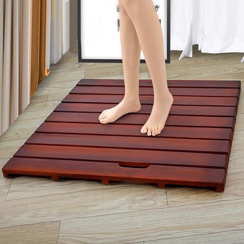 Tapis de bain antidérapant en bambou – Tapis de douche en bois imperméable, tapis de spa rectangulaire, caillebotis, couleur noyer durable, idéal pour la salle de bain et la cuisine (50 x 40