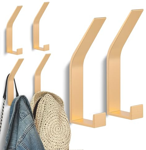 Kssvzz 6 Stück Kleiderhaken Wand zum Bohren-Schrauben unsichtbar, Moderne Garderobenhaken Garderobenleiste Wand für Jacken, Mäntel, Cap, Schals, Handtuch, Handtaschen und Mehr, Gold