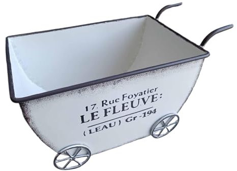 LOVIVER Carrello portafiori in Metallo, Robusto, Piccolo, carriola Decorativa, portavasi per Fiori, per Interni, Patio, Cortile, Esposizione all'aperto, Bianco