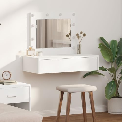 Brokky 865226 Tavolo da Toeletta Appeso al Muro con Luci LED - Bianco Toeletta Trucco,Scrivania Trucco per Camera da Letto,Toilette Trucco