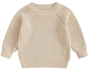 Geagodelia Newborn Baby Oversized Knitted Jumper Kids Toddler Boys Girls Raglan Sleeves Plain Knit Sweater Pullover Winter Knitwear Clothes (Beige, 12-18 Months)
