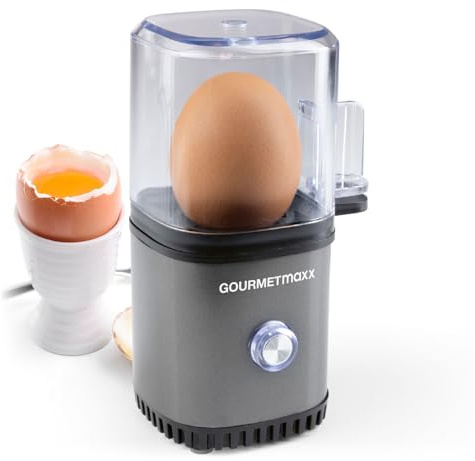 GOURMETmaxx Äggkokare för 1 ägg | Äggkokare med äggpinne i mätkoppen | 3 grader matlagning för din äggkopp | Design i litet format - delar som kan tvättas i diskmaskin