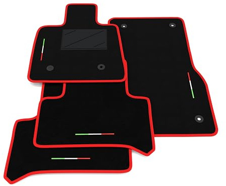 Kit Tappetini Auto compatibili con Alfa Romeo Stelvio 2017-2025 | Set Tappeti in Moquette, Bandiera Italia, bordo rosso, Tappeto auto su misura