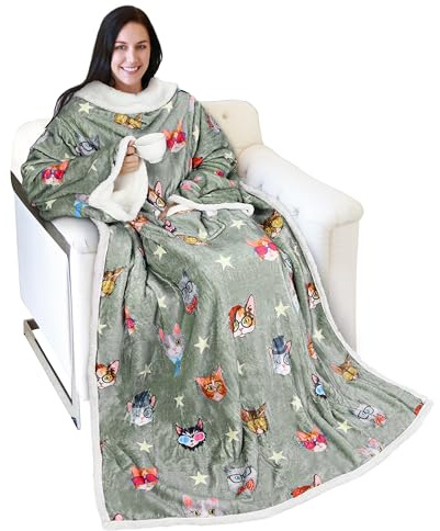 Catalonia Classy TV-Decke Kuscheldecke Ganzkörperdecke mit Ärmeln und Taschen zweiseitige Decke Microplush Fleece Sherpa Warme Decken Geschenk für Erwachsene Frauen Männer 185cm x 140cm, Geschenkidee