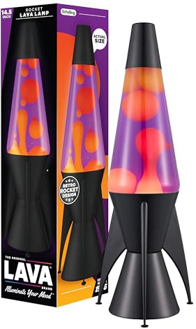 LAVA® - Lampada Lava Evenfall Rocket 2391, cera gialla, liquido viola, base decorativa, cappuccio e alette del razzo, lampada lava originale a marchio LAVA® da 14,5 pollici