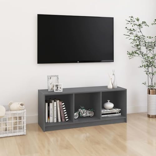 HETFTJN TV-Schrank Grau 104x33x41 cm Massivholz Kiefer Modernes Lowboard mit viel Stauraum für DVD Konsole Streaming Robustes Fernsehtisch Sideboard für Wohnzimmer Flur und Schlafzimmer