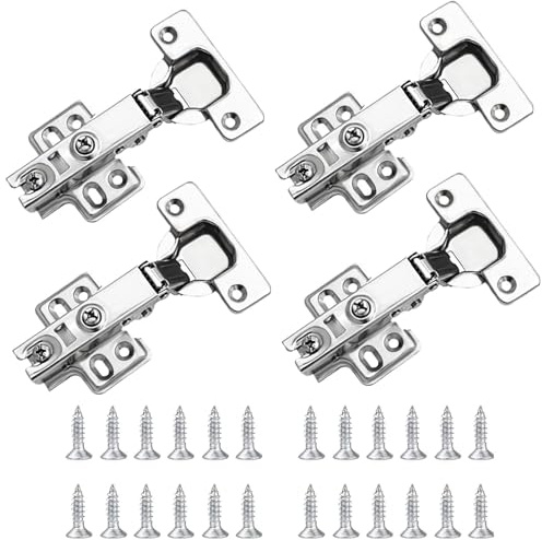 4 Pcs Kitchen Units Door Hinges, Full Overlay Mute Cabinet Hinges with Screws for Kitchen, Bedroom, Bathroom Cupboard