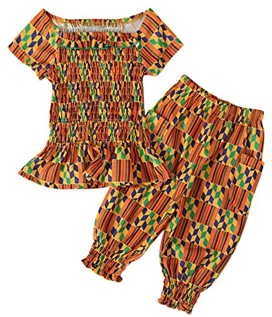 Generisch Jogging Suit, Girls' Tracksuit, Sports Suit, Children's Sportswear, 16 Years, Baby Trousers, Children's Style Tee Tops, Dashiki Set, Girls, Bohemian, African, Toddler Outfits&Set, yellow, 3