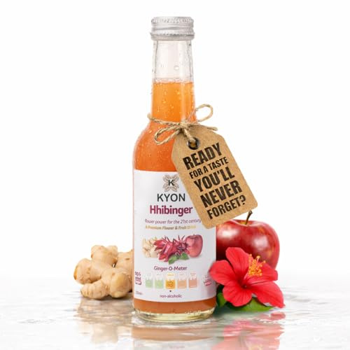 Kyon Hhibinger Drink – 250 ml Ginger Juice with Hibiscus, Apple & Lemon, Refreshing & Non-Alcoholic Ginger Drink, Available in Packs of 12