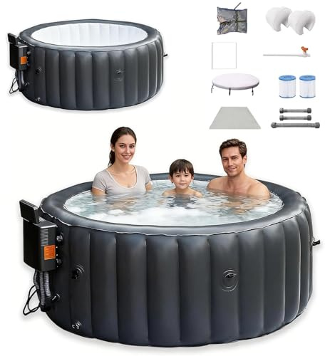 LADECNERHT Jacuzzi Gonfiabile, Jacuzzi Portatile Rotonda 180 X 71 Cm, Spa Portatile da Esterno, Flusso d'Aria 150 Getti, con Gonfiaggio Rapido Integrato, capacità 3-4 Persone, per Interni/Esterni