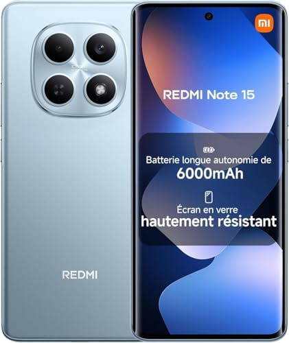 XIAOMI Redmi Note 15 Smartphone, 6 + 128 Go, Bleu, Appareil Photo 108 MP, IP64, 120 Hz, Mediatek Helio G100 Ultra, Android 15, Charge Rapide 33 W, Batterie 6 000 mAh, avec Chargeur