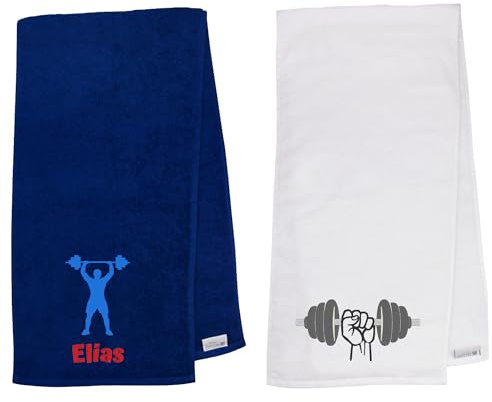 Besticktes Sporthandtuch mit Motiv & Name personalisiert – 30x130 cm | 100% Baumwolle – Fitness Handtuch Gym – Geschenk für Sportler
