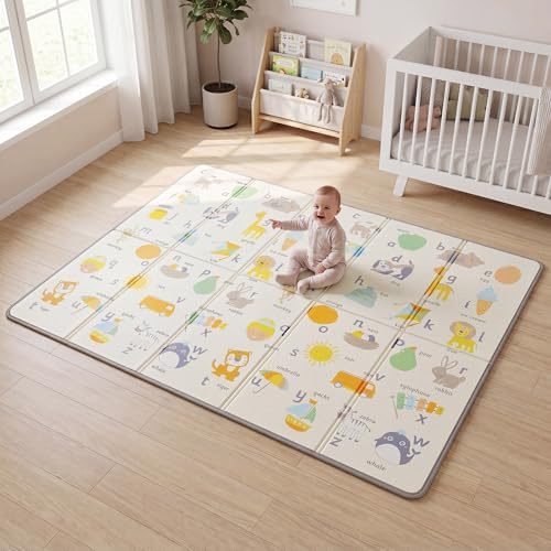 Reversible Baby & Toddler Play Mat – Alphabet & Roads, Extra Thick 1.3cm Comfort Foam, Antislip Texture, Waterproof, 200 x 150cm