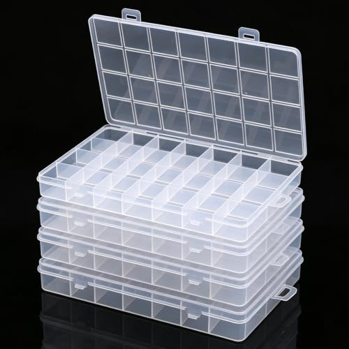 ChAusa 4 Stück Transparent Aufbewahrungsbox, Aufbewahrungsbox klein mit 28