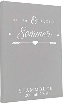 Hochzeitideal Stammbuch der Familie, Familienstammbuch, Buchbinderleinen, Nr. 133 inkl. Personalisierung (Hellgrau)