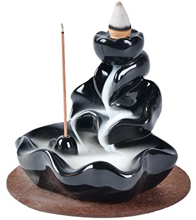 YYW Brûleur d'encens à refoulement en céramique fait à la main pour la maison, le bureau, la chambre à coucher, la décoration de yoga avec 20 cônes gratuits (feuille de lotus) (A)