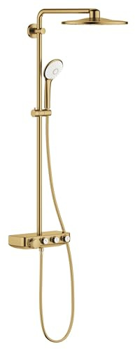 GROHE Euphoria Smartcontrol 310 Duo, Duschsystem mit Thermostatbatterie (wassersparende Regendusche, Duschkopf mit 2 Strahlarten, inkl. Duschablage, Verbrühungsschutz), gold, 26507GN0