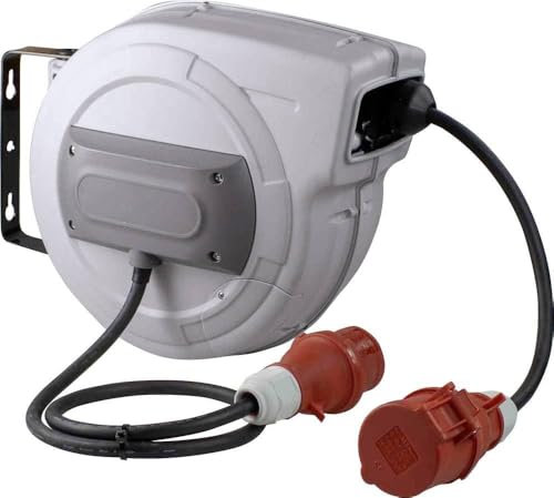 as - Schwabe Automatischer Kabelaufroller 15 m H07RN-F 5G2,5, CEE Stecker, 180° schwenkbar, 1 m Zuleitung mit CEE Kupplung, 400V/16A/5-polig, max. 10kW, IP44, 12649