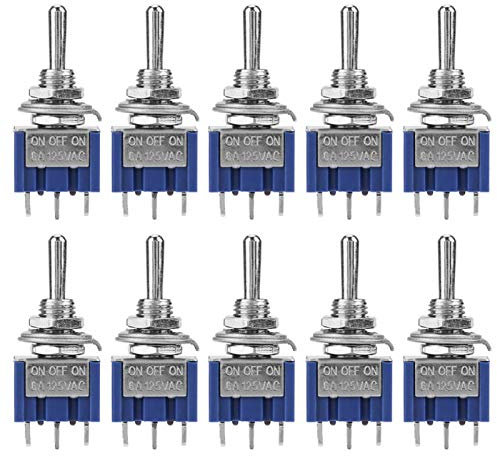 Interruttore a levetta, 10 pezzi a 3 pin a 3 posizioni Mini interruttore a levetta SPDT ON/OFF/ON 6 mm 6 A 125 V CA, interruttore a pulsante di scuotimento,Girare l'interruttore a bilanciere