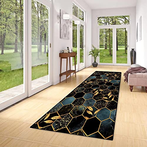 DTUQYX Läufer Flur rutschfest Teppich Küche 100X160CM, Polyester Waschbar und Dauerhaft, Hexagon Geometrische Schlafzimmer Gitter Muster Carpet, für Wohnzimmer Büro Esszimmer, Farbvielfalt Anpassbar