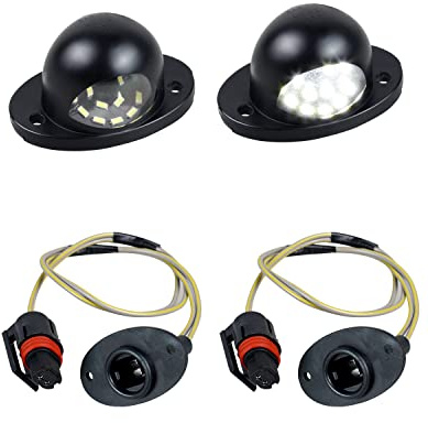 HERCOO LED License Plate Light Tag Lamp Rear Lights Socket Pigtail Wire Harness Plugs Assembly Compatible with Dodge Ram 1500 2500 3500 Pickup 1994-2002, 6000K White