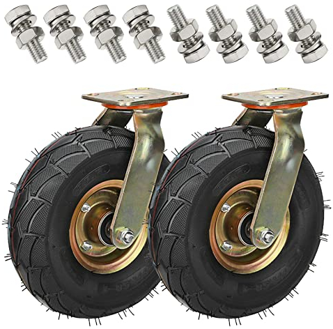 WORDFUN 2 Stück 200 Mm 250mm Bockrolle Gummi, Doppelte Lager Lenkrolle Mit Bremse, Schwerlastrollen Luftreifen Für Trolleys Möbel, Tragfähigkeit:150KG / 200KG, Mit Schrauben