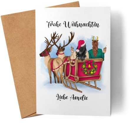 Kiddle-Design Weihnachtskarte Freundinnen Personalisiert Frohe Weihnachten Karte Grußkarte Faltkarte Beste Freundin Geschenkkarte
