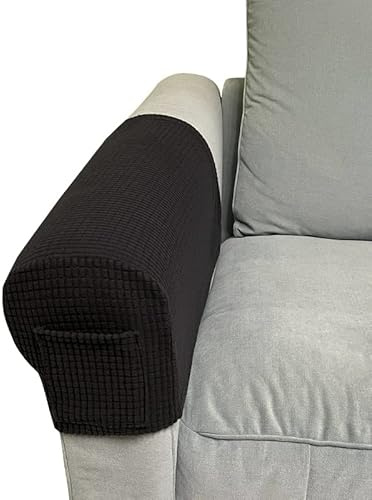 Skybook Armlehne Stuhlhussen mit 1 Tasche Stretch Sessel Couch Armlehne Bezug Anti-Rutsch Spandex Polyester Sofa Stuhl Armkappen Schonbezüge für Möbelschutz 2er Set (Schwarz)