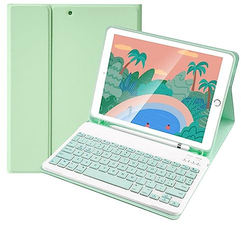 SOPPY Custodia Italiana Tastiera per iPad 9a/ 8a/ 7a Generazione/iPad Pro/Air 3a 10.5, Wireless Tastiera Staccabile, con Slot per Penna Stilo, Layout Italian - Verde Scuro
