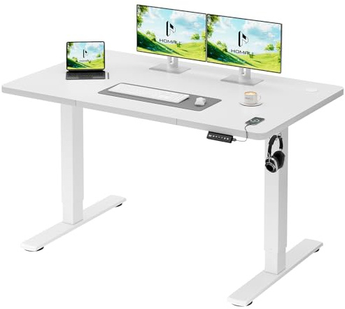 Homall Bureau électrique réglable en Hauteur avec Gestion des câbles et Port de Charge USB, Hauteur réglable de 73 à 118 cm, 2 hauteurs de mémoire pour Bureau (Blanc, 120 x 60 cm)