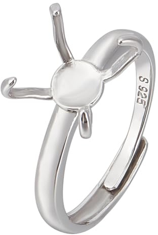 BENECREAT Anelli Grezzi in Argento Sterling 925 con 4 Griffe, Basi per Anelli Regolabili In Argento, Base per Anello da 19,4 mm, Componenti per Anelli con Griffe per La Creazione di Gioielli