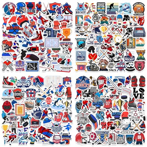 Lcnjscgo 200 Stück Eishockey-Aufkleber, Hockey-Partygeschenke, Geburtstagsdekorationen, Geschenke, wasserdichte Vinyl-Sportaufkleber für Kinder, Wasserflasche, Laptop, Merhfarbig