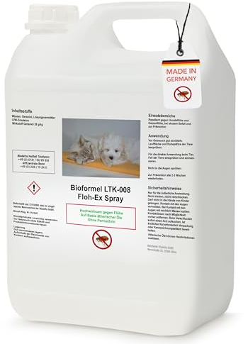 Biodelta Anti Flohspray 5L für Hund Katze - Floh-Ex Umgebungsspray Haustier Hundeflöhe Katzenflöhe bekämpfen bei akutem Befall & präventiv - Flöhe Spray Wohnung Möbel Bett - hochwirksam