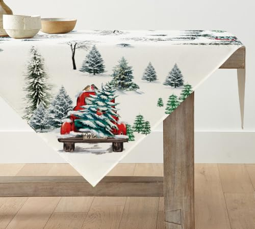 Artoid Mode Tovaglia con Camion Albero di Natale, Tovaglia Stagionale Invernale per Cucina, Decorazione da Tavolo per Interni, Festa, Vacanza, 100x100 cm