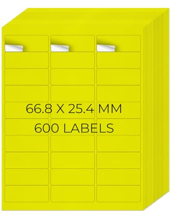YIKIADA Neon Gelb Universal Etiketten 66,8 X 25,4 MM Vinyl Selbstklebend Ablösbar Blanko Aufkleber Bedruckbar Namenaufkleber Büro Adressetiketten für Tintenstrahl- und Laserdruckern 600 Stück