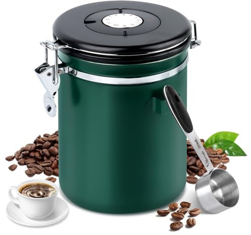Boîte à Café Hermétique en acier Inoxydable,Boîte hermétique pour 1.8L de café en grains avec couvercle sous vide ,Boîte à Café HerméTique ,Récipient avec Cadran de Date et Cuillère Doseuse pour thé
