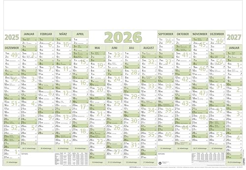Zettler Plakatkalender 14 Mon Blauer Engel 80 stück plano 2026 – Wandkalender groß 88 x 63 cm, 14 Monate auf 1 Seite inkl. Dez. 2025 & Jan. 2027, Recyclingpapier, nachhaltig, Ferien, Arbeitstage