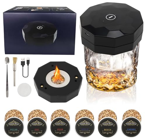 Ahumador de whisky eléctrico, ahumador de bebidas eléctrico recargable, para cócteles de whisky bourbon, con 6 astillas de madera, regalo para padre, marido, novio