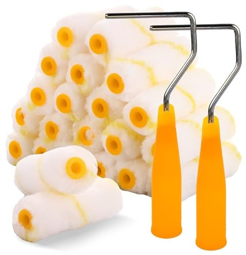 GBACHOOSE 42 Pcs Paint Rollers, 4 (100MM) Mini Roller Sleeves with Roller Frame, Microfiber Paint Roller Cover for Painting Walls, Furniture, Ceilings, Doors