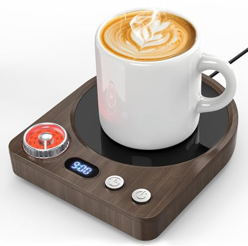 Coanto Mug Warmer, Coffee Mug Warmer for office, Cup Warmer with 40-80 ℃ Temperature Settings, 0.5-9H Timer, Drink Warmer for Desk, Tea, Milk, Portable Beverage Warmer (Excluding Cup), Wood Grain