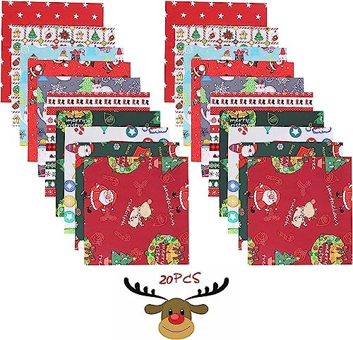 NAHUAA 20pcs Tela De Algodón Navideña para Patchwork 25 x 25 cm - Telas para Manualidades y Costura De Navidad