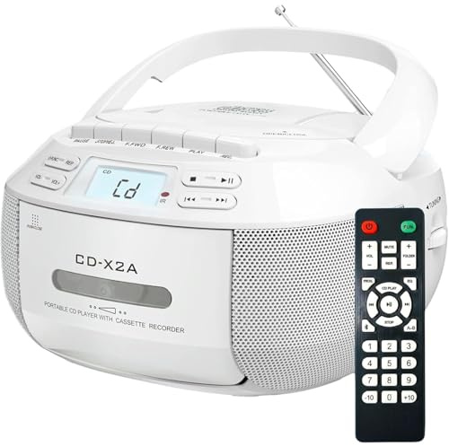 Bärbar CD-spelare Boombox med dubbla högtalare, fjärrkontroll, LED-display och AM/FM-radioljudsystem för hem och restauranger