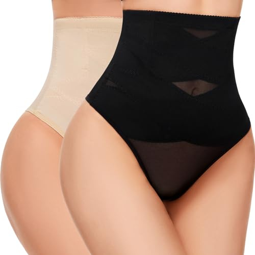 SIMIYA Thong Shapewear Tummy Control for Women High Waisted Stay Put Body Shaper Stomach Compression Shapewear Thong Girdle