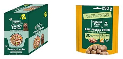 Natures Menu Country Hunter Succulent Duck Pouches - 6 x 150g + Natures Menu Freeze Dried Dog Food 80/20 Chicken - 250g